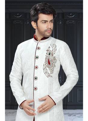 Off White Embroidered Jaquard Stitched Sherwani 3