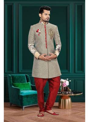 Brown Embroidered Jute Stitched Sherwani 2
