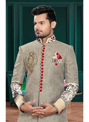 Brown Embroidered Jute Stitched Sherwani 3