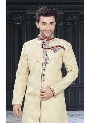 Gold Embroidered Jaquard Stitched Sherwani 3