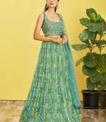 Stunning Green Mirror Work And Digital Print Organza Party Wear Lehenga Choli