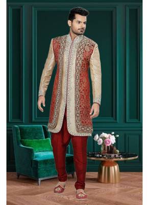 Gold Embroidered Jaquard Stitched Sherwani 2