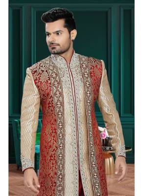 Gold Embroidered Jaquard Stitched Sherwani 3