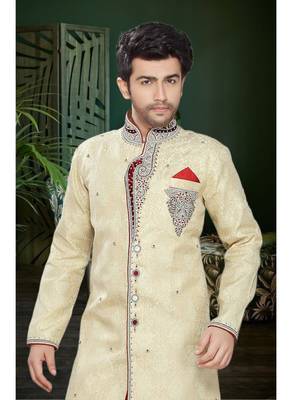 Gold Embroidered Jaquard Stitched Sherwani 3