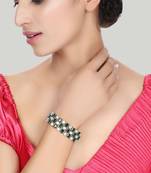 Stylish Silver Tone Green AD stone Studded Openable Bracelet