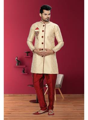 Gold Embroidered Jaquard Stitched Sherwani 2