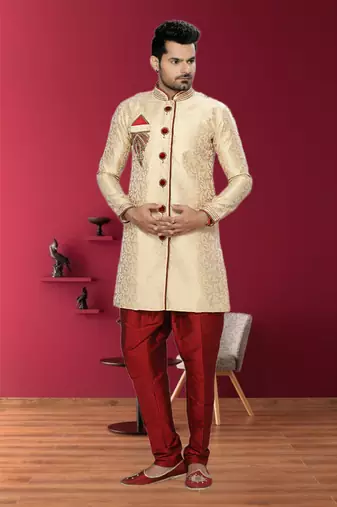 Gold Embroidered Jaquard Stitched Sherwani