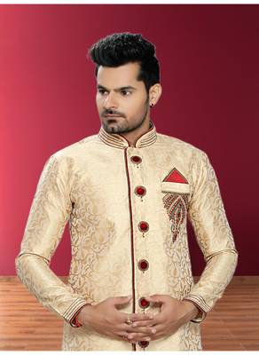 Gold Embroidered Jaquard Stitched Sherwani 3