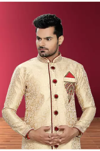 Gold Embroidered Jaquard Stitched Sherwani