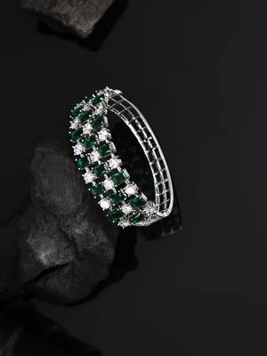 Stylish Silver Tone Green AD stone Studded Openable Bracelet 2