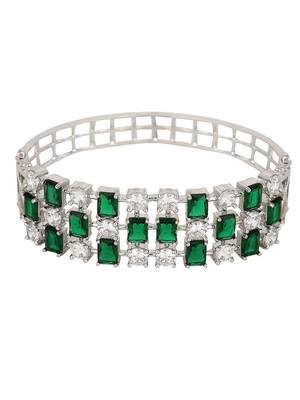 Stylish Silver Tone Green AD stone Studded Openable Bracelet 3