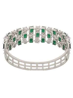 Stylish Silver Tone Green AD stone Studded Openable Bracelet 4