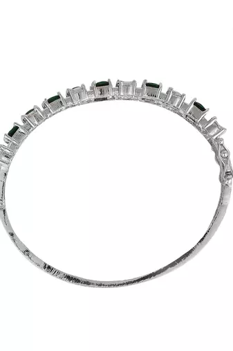 Stylish Silver Tone Green AD stone Studded Openable Bracelet