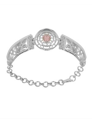 Stylish Silver Tone Pink AD stone Studded Openable Bracelet 4