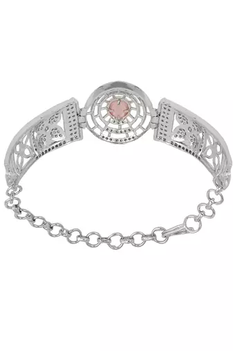 Stylish Silver Tone Pink AD stone Studded Openable Bracelet