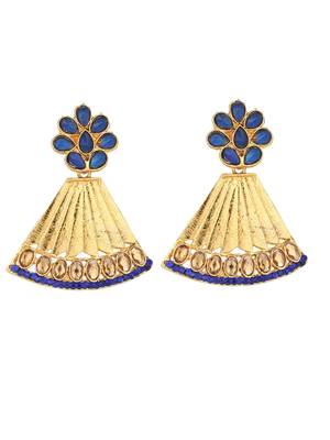 Traditional Gold Tone Class Triangular Shape Blue Stone Earring 2