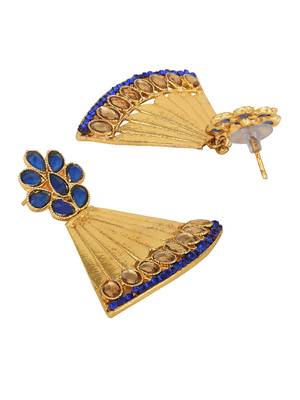 Traditional Gold Tone Class Triangular Shape Blue Stone Earring 3