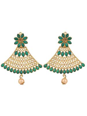 Traditional Gold Tone Class Triangular Shape Green Stone Earring 2