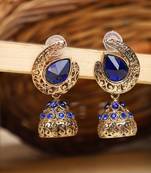 Blue and Gold Tone Stone Studded Designer Jhumka Earring