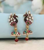 Peacock Shape Multi Colour Stone and Pearl Jhumka Earring