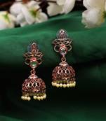 Rosegold Plated Traditional Floral Stone Studded Jhumka Earring