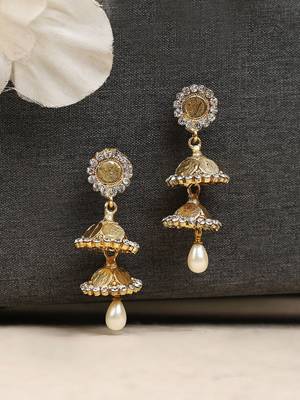 Traditional 2 Floor CZ Stone Studded Jhumka Earring 1