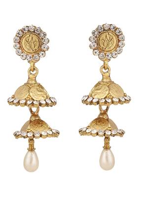 Traditional 2 Floor CZ Stone Studded Jhumka Earring 2