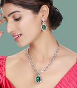 Stylish American Diamond Green Stone Studded Jewelery Set