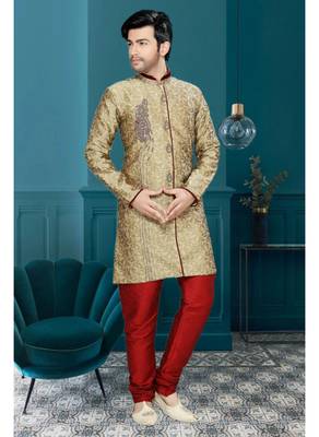 Brown Embroidered Jaquard Stitched Sherwani 2