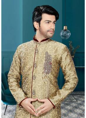 Brown Embroidered Jaquard Stitched Sherwani 3