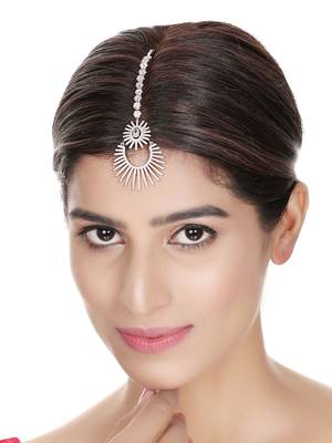 Rose Gold Plated Stylish American Diamond Studded Maangtika 1