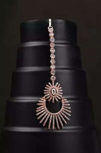 Rose Gold Plated Stylish American Diamond Studded Maangtika