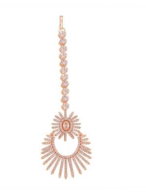 Rose Gold Plated Stylish American Diamond Studded Maangtika 3