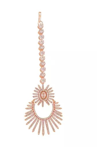 Rose Gold Plated Stylish American Diamond Studded Maangtika