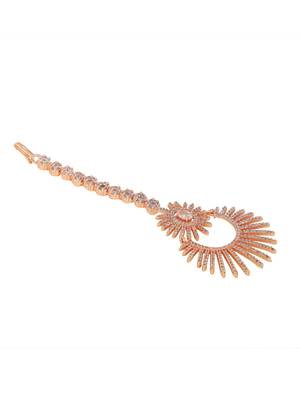 Rose Gold Plated Stylish American Diamond Studded Maangtika 4