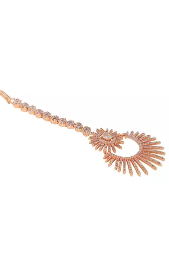 Rose Gold Plated Stylish American Diamond Studded Maangtika