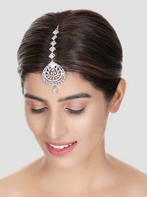 Silver Plated Stylish Mint American Diamond Mangtika 1