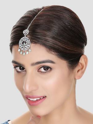 Silver Plated Stylish Mint American Diamond Circular Mangtika 1