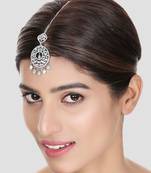 Silver Plated Stylish Mint American Diamond Circular Mangtika