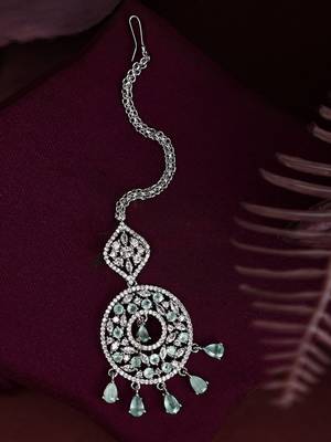 Silver Plated Stylish Mint American Diamond Circular Mangtika 2