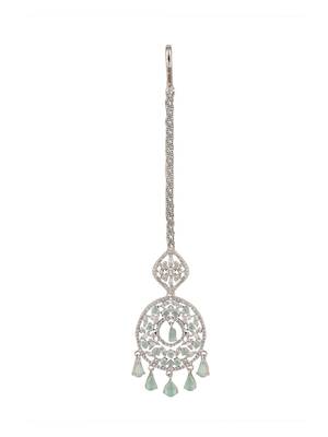 Silver Plated Stylish Mint American Diamond Circular Mangtika 3