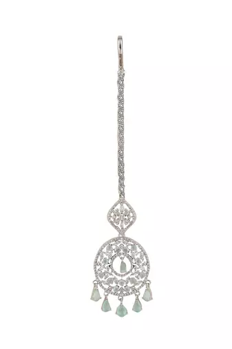 Silver Plated Stylish Mint American Diamond Circular Mangtika