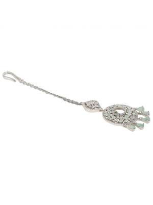 Silver Plated Stylish Mint American Diamond Circular Mangtika 4