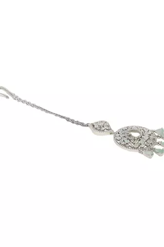 Silver Plated Stylish Mint American Diamond Circular Mangtika