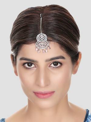 Silver Plated Stylish Pink American Diamond Mangtika 1