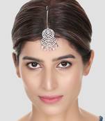 Silver Plated Stylish Pink American Diamond Mangtika