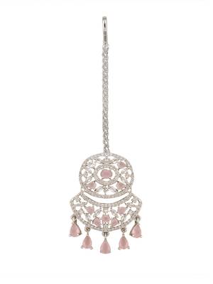 Silver Plated Stylish Pink American Diamond Mangtika 3