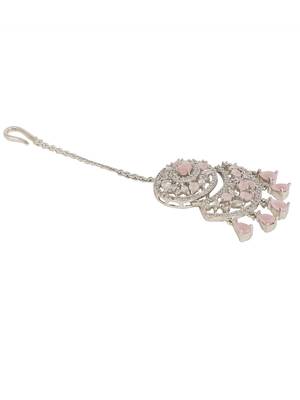 Silver Plated Stylish Pink American Diamond Mangtika 4
