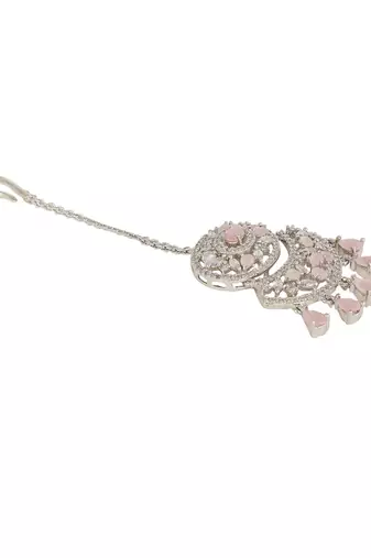 Silver Plated Stylish Pink American Diamond Mangtika
