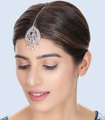 Silver Plated Stylish Pink American Diamond Tear Drop Shape Mangtika